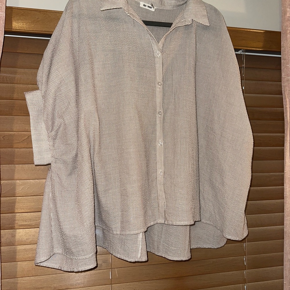 Beige Striped Button-Up Blouse